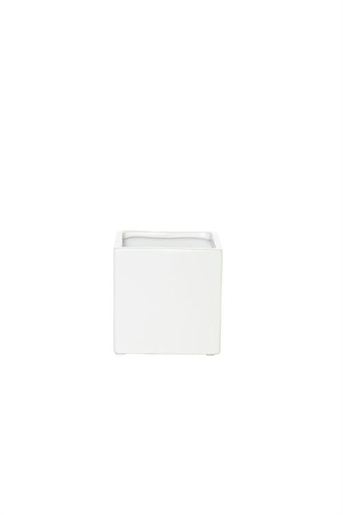 4 Inch Matte White Cube Ceramic Vase 4W x 4H -- 36 Per Case