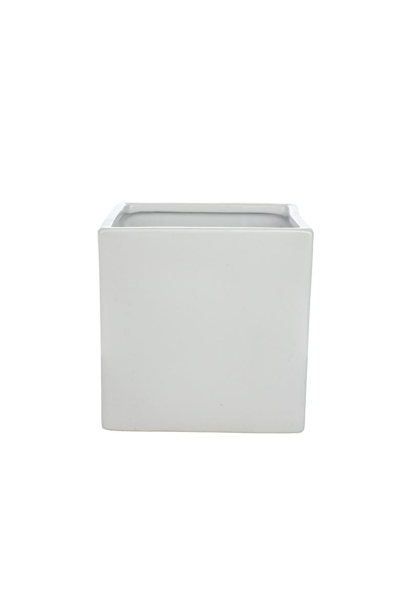 6 Inch Matte White Cube Ceramic Vase 6"W x 6"H -- 12 Per Case