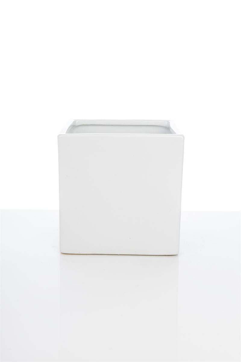 6 Inch Matte White Cube Ceramic Vase 6W x 6H -- 12 Per Case