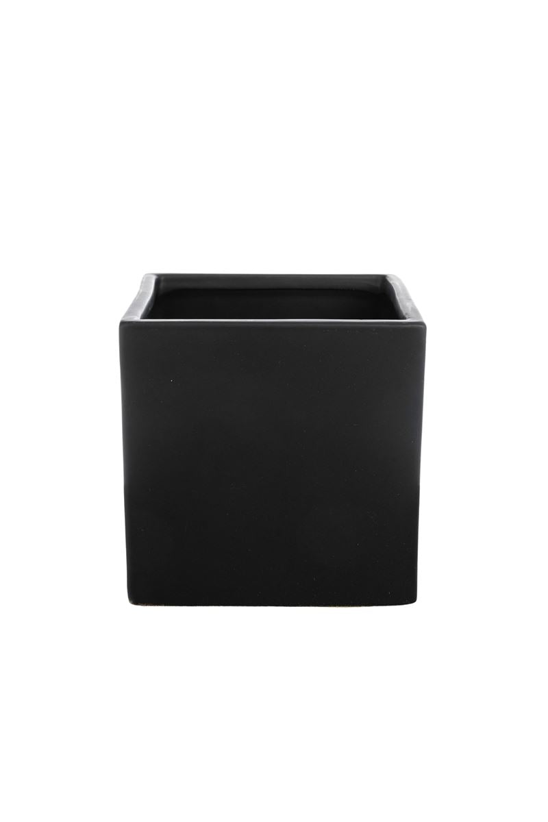 6 Inch Matte Black Cube Ceramic Vase 6"W x 6"H -- 12 Per Case