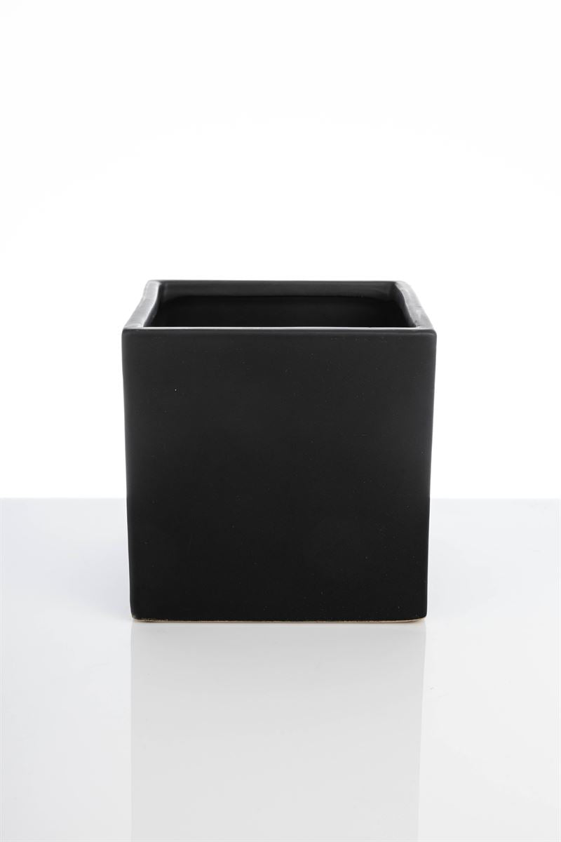 6 Inch Matte Black Cube Ceramic Vase 6W x 6H -- 12 Per Case