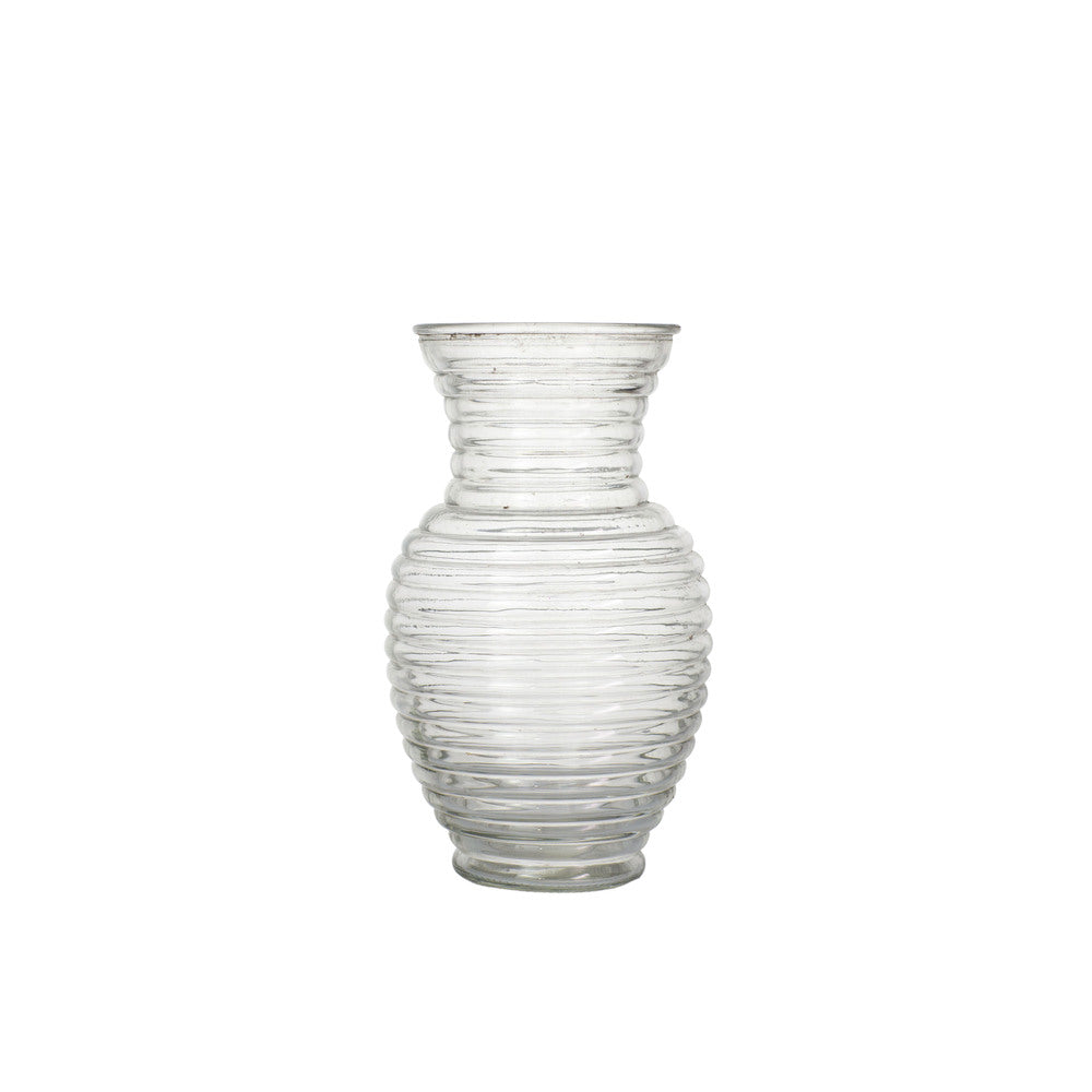 11 Inch Clear Ribbed Belly Glass Vase 5"W x 11"H -- 6 Per Case