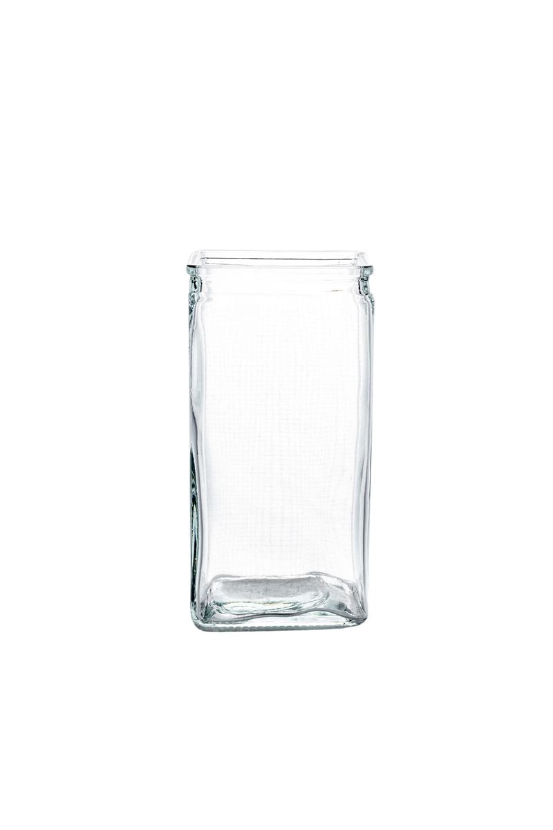 8 Inch Clear Square Glass Vase 4"W x 8"H -- 12 Per Case