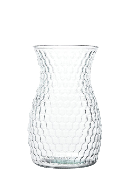 10 Inch Clear Belly Honeycomb Glass Vase 5.75"W x 10"H -- 6 Per Case