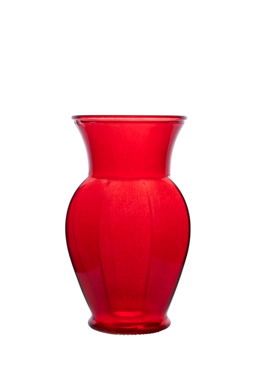 9 Inch Red Ginger Ribbed Glass Vase 4"W x 9"H -- 12 Per Case