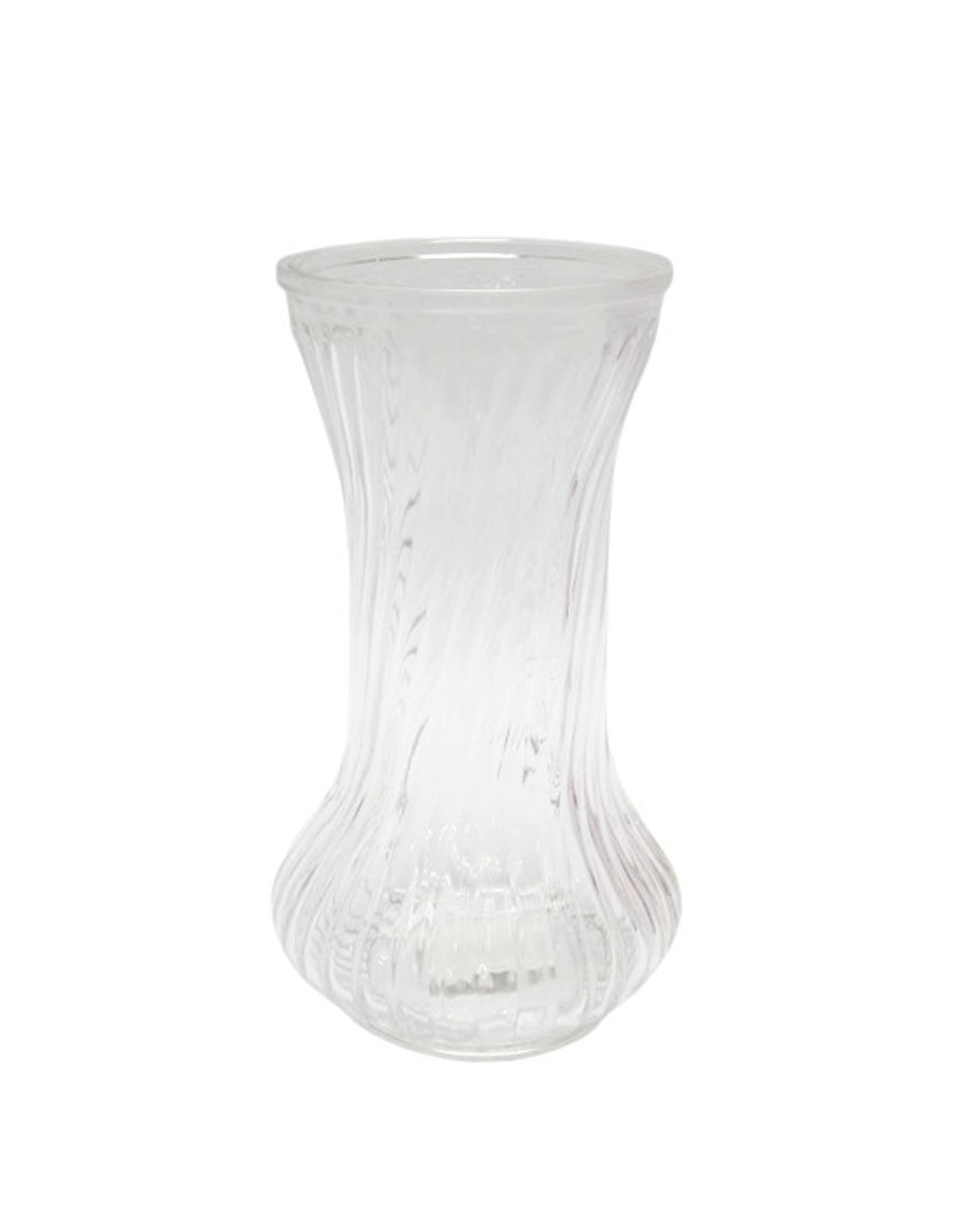 8.5 Inch Clear Belly Swirl Glass Vase 4"W x 8.5"H -- 12 Per Case