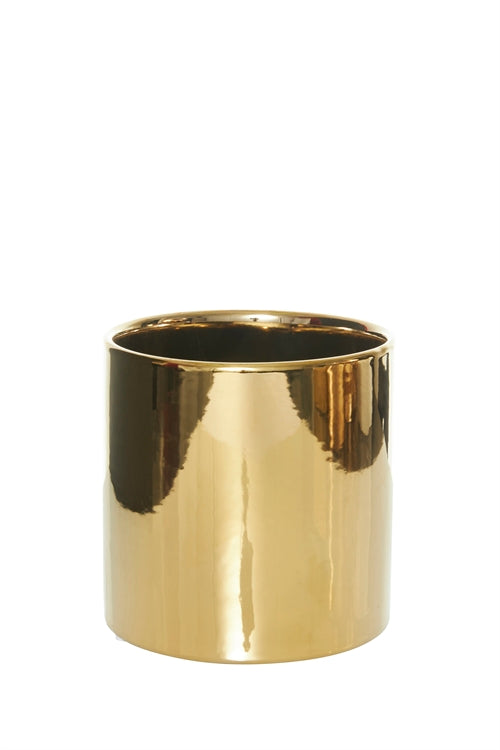5 Inch Gold Cylinder Ceramic Vase 5W x 5H -- 24 Per Case