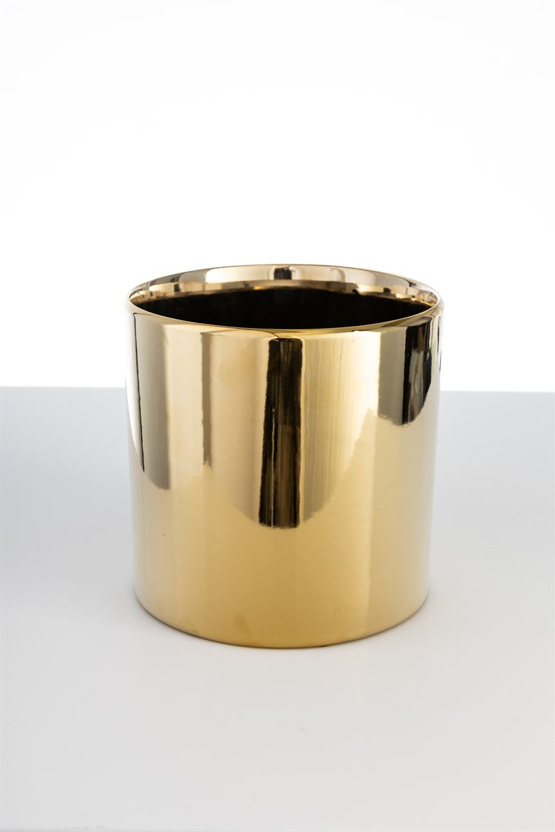 6 Inch Gold Cylinder Ceramic Vase 6W x 6H -- 12 Per Case