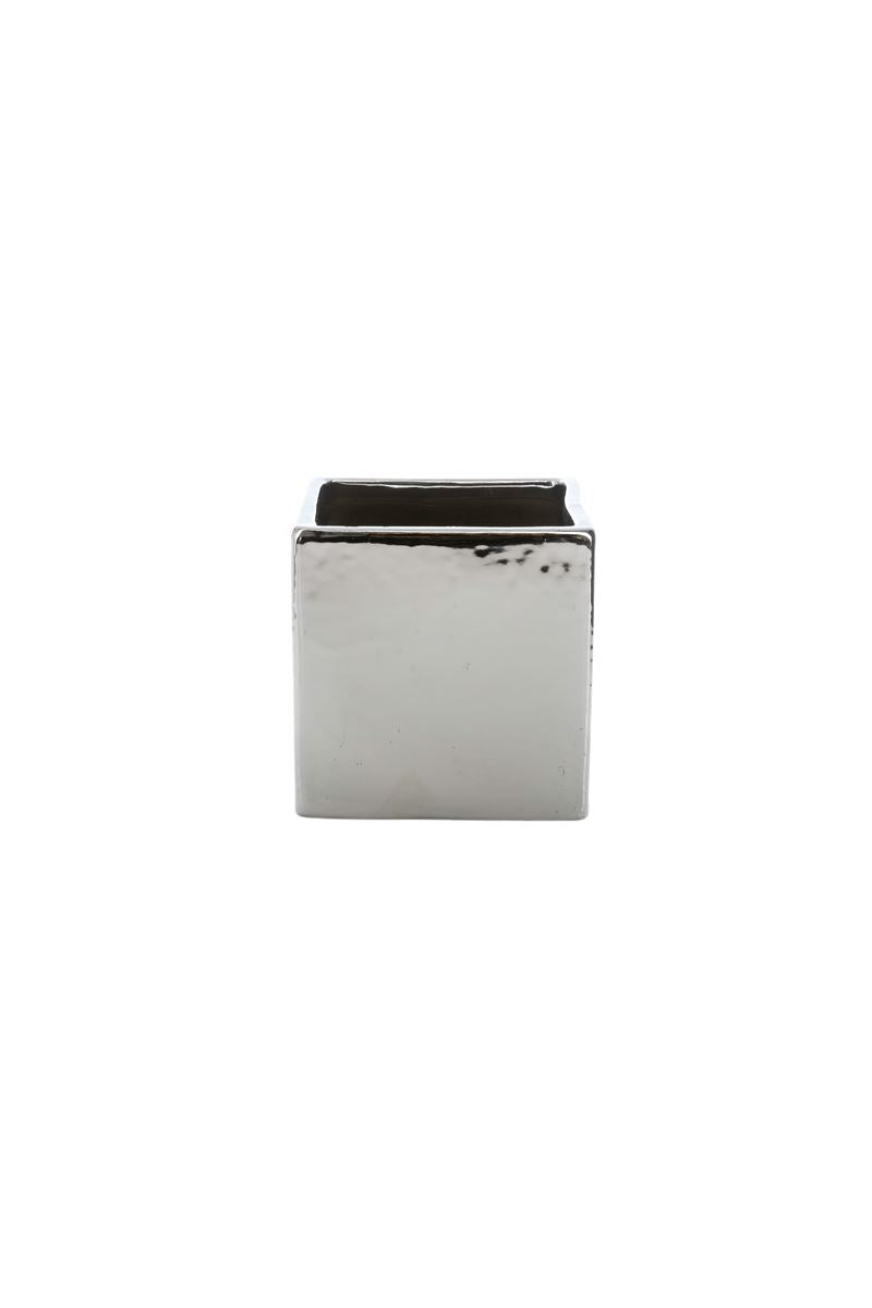 4 Inch Glossy Silver Cube Ceramic Vase 4"W x 4"H -- 36 Per Case