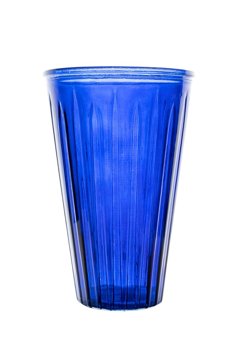10 Inch Blue Cup Glass Vase 6.25"W x 10"H -- 6 Per Case