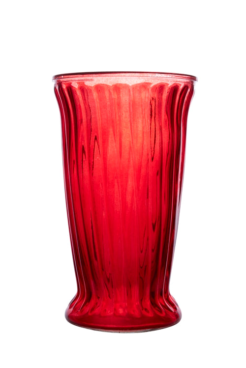12 Inch Red Ribbed Cup Footed Glass Vase 7"W x 12"H -- 6 Per Case