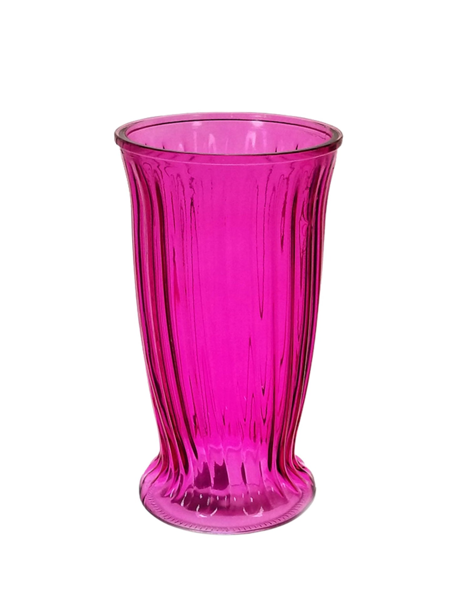 12 Inch Pink Cup Footed Ribbed Glass Vase 7"W x 12"H -- 6 Per Case