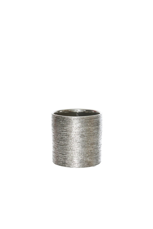 4 Inch Scratched Silver Cylinder Ceramic Vase 4W x 4H -- 36 Per Case