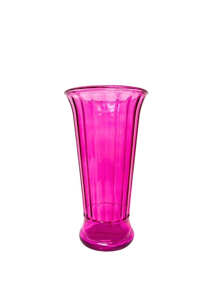 10 Inch Pink Ribbed Cup Footed Glass Vase 5.5W x 10H -- 6 Per Case