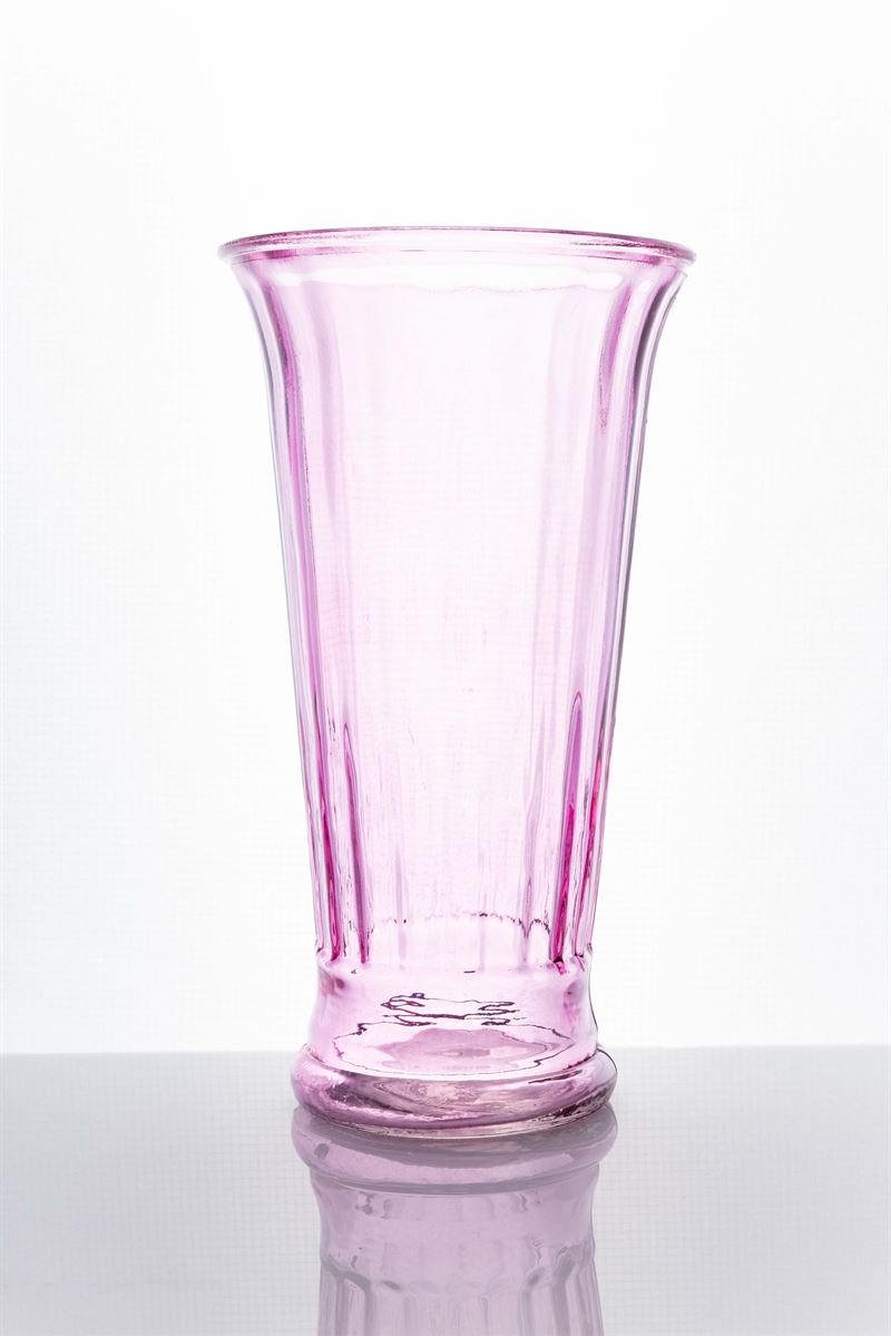 10 Inch Pink Ribbed Cup Footed Glass Vase 5.5W x 10H -- 6 Per Case