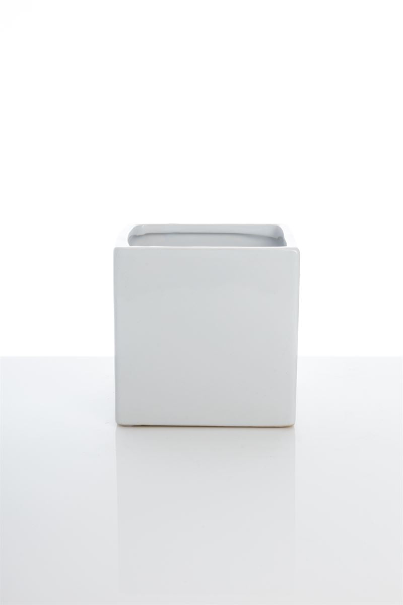4.75 Inch Glossy White Cube Ceramic Vase 4.75W x 4.75H -- 24 Per Case