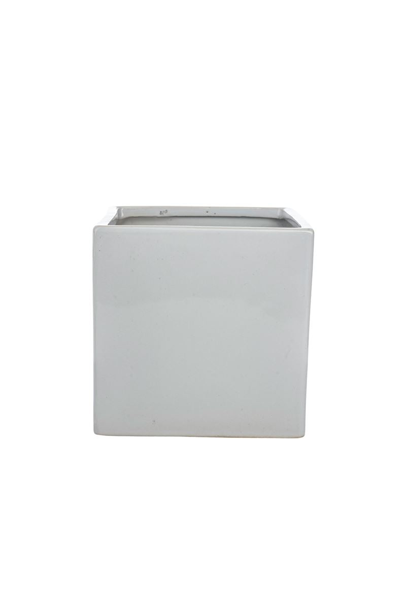6 Inch Glossy White Square Ceramic Vase 6"W x 6"H -- 12 Per Case