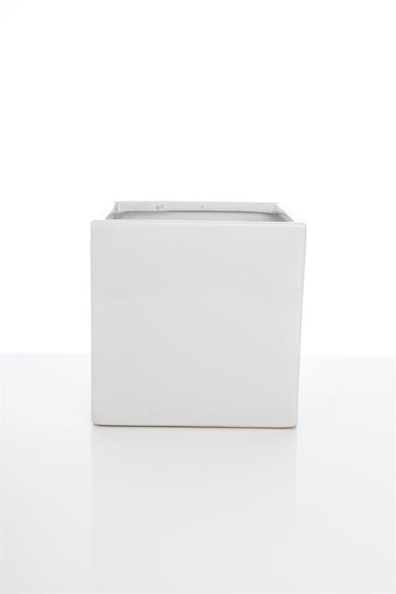 6 Inch Glossy White Square Ceramic Vase 6W x 6H -- 12 Per Case