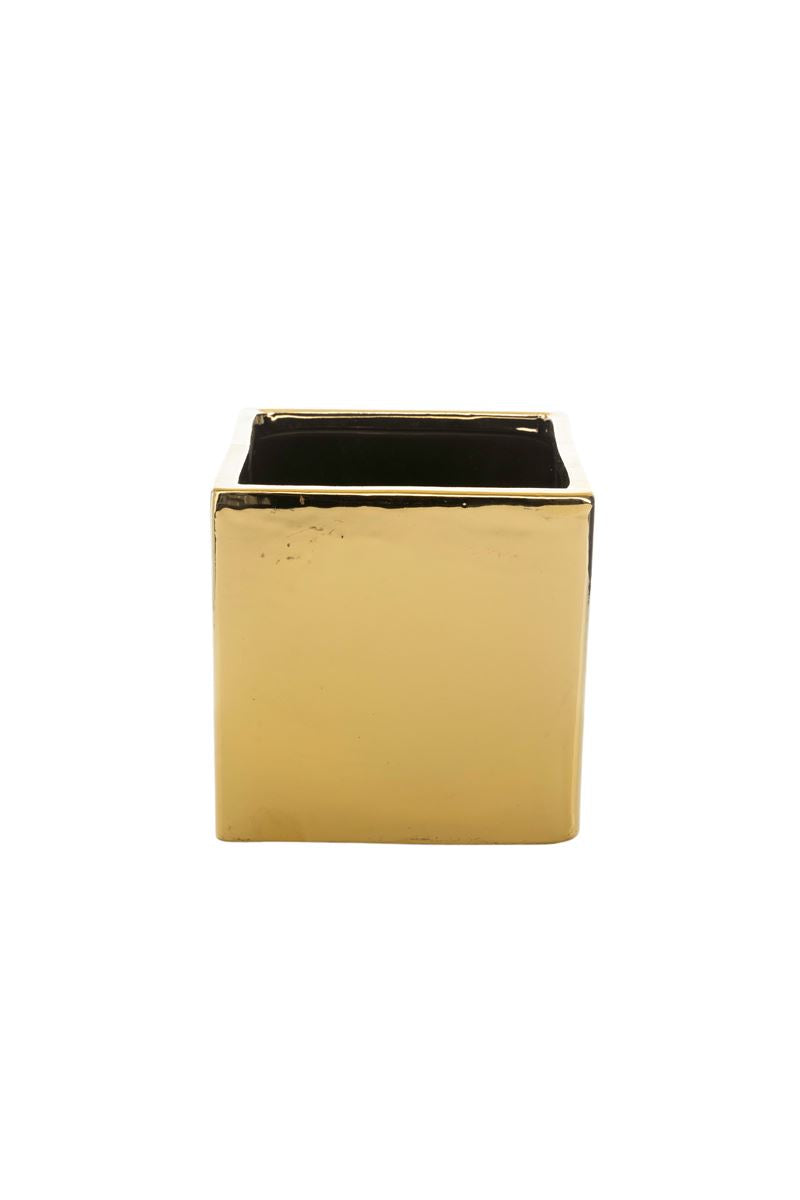 4 Inch Gold Cube Ceramic Vase 4W x 4H -- 36 Per Case