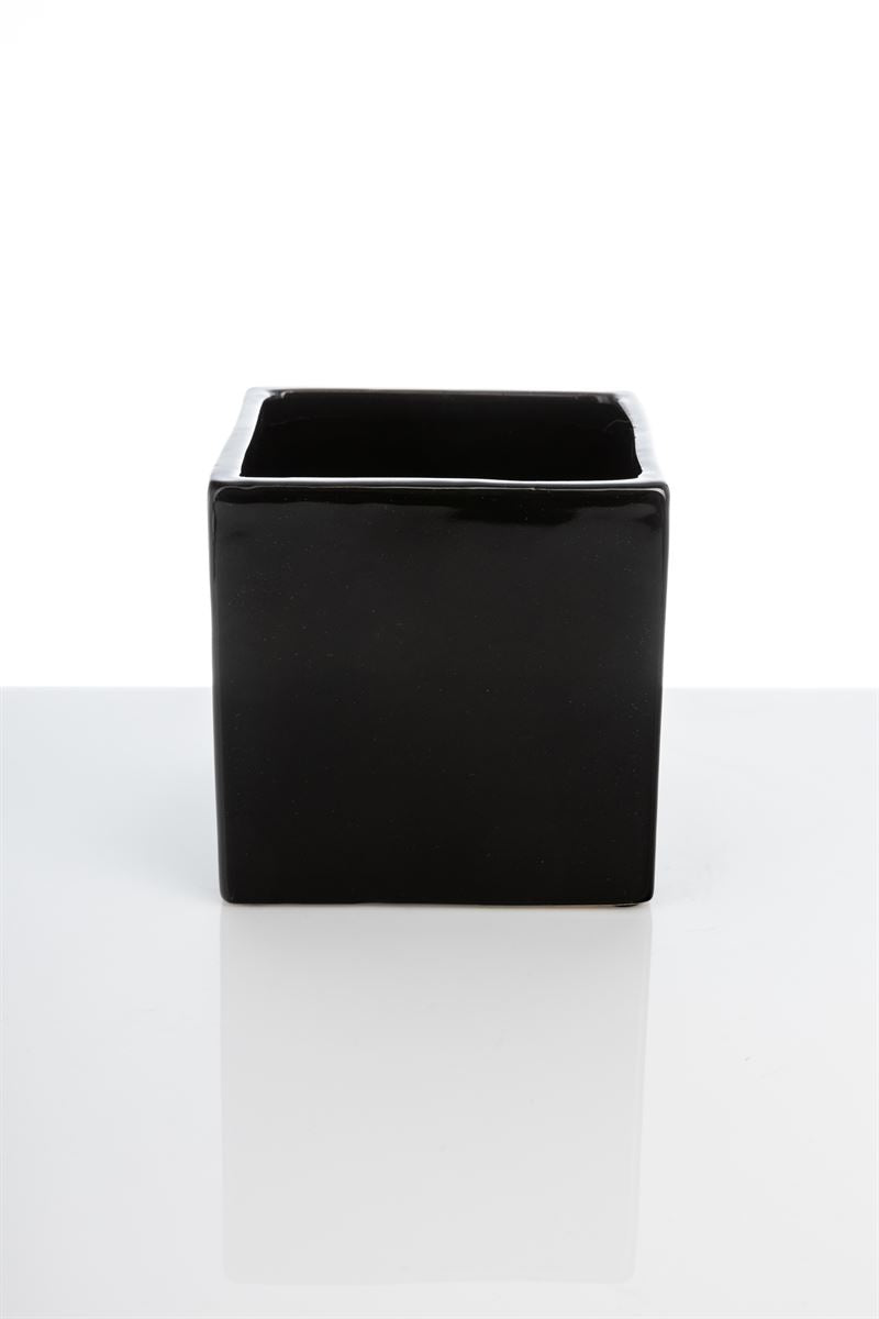 5 Inch Glossy Black Cube Ceramic Vase 5W x 5H -- 24 Per Case