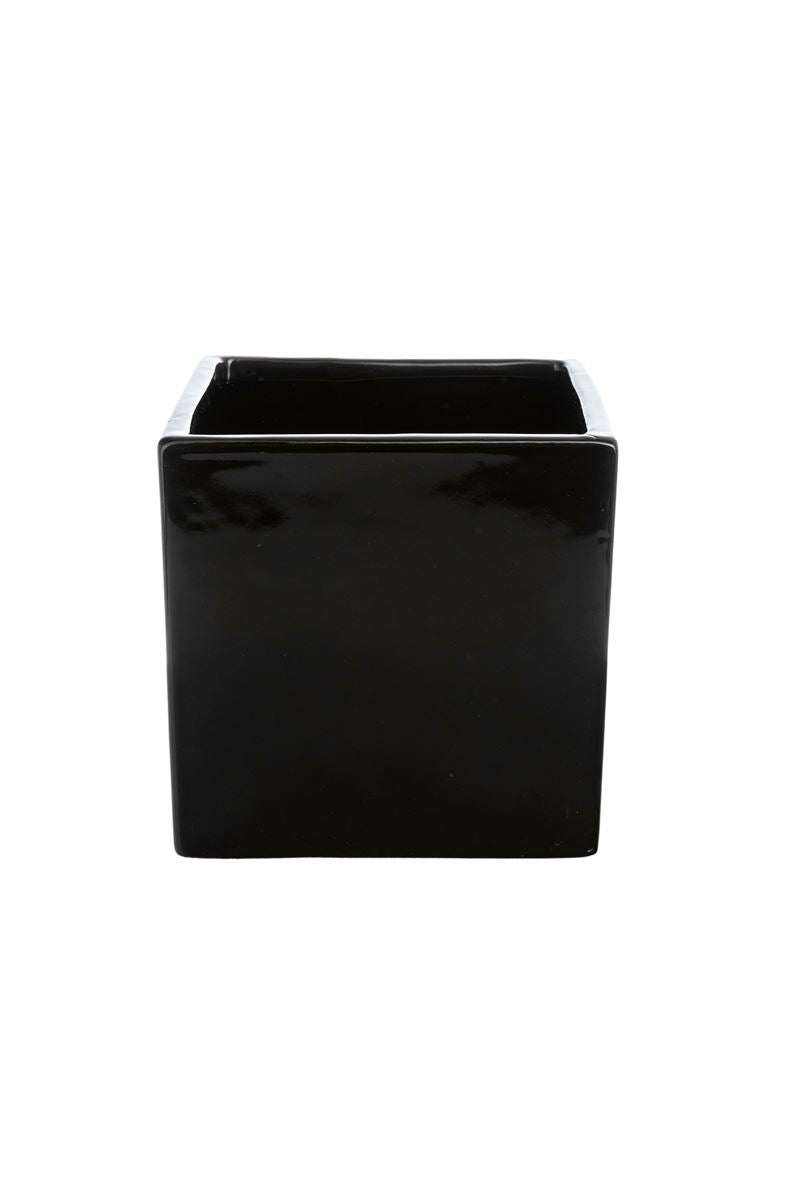 6 Inch Glossy Black Square Ceramic Vase 6"W x 6"H -- 12 Per Case