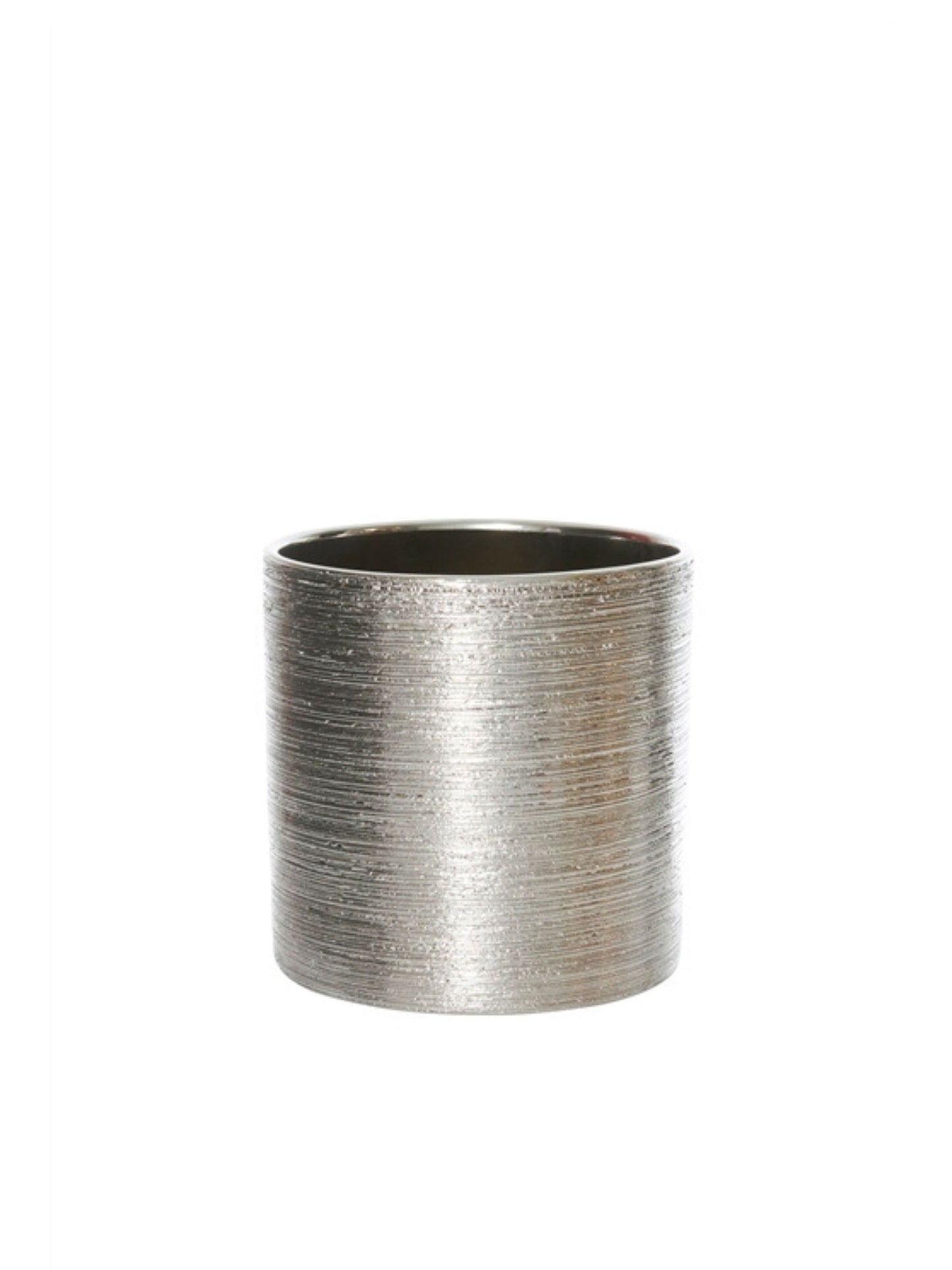 8 Inch Scratched Silver Cylinder Ceramic Vase 8W x 8H -- 6 Per Case