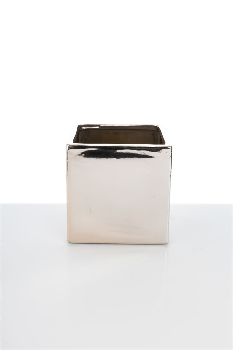 5 Inch Glossy Rose Gold Cube Ceramic Vase 5W x 5H -- 24 Per Case