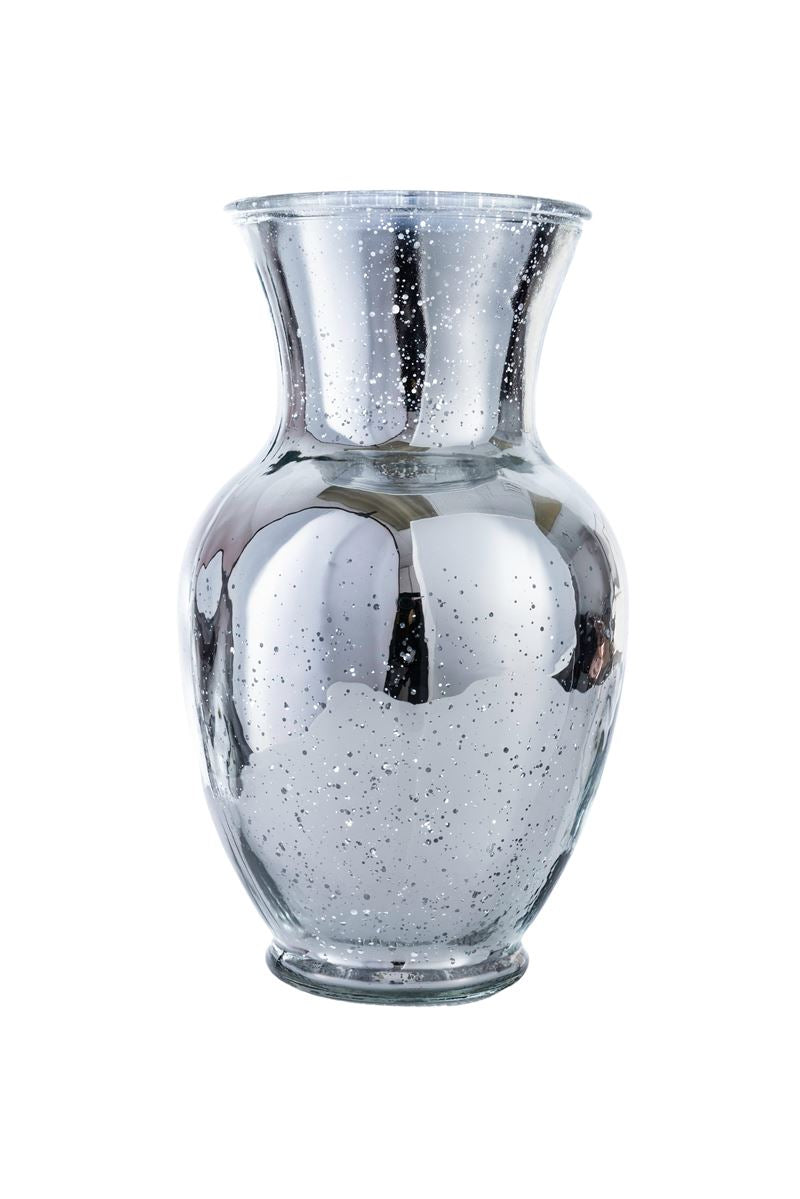 11 Inch Mercury Silver Ginger Glass Vase 6"W x 11"H -- 6 Per Case