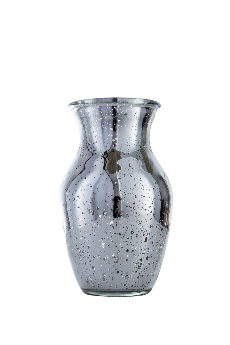8 Inch Mercury Silver Ginger Glass Vase 4"W x 8"H -- 12 Per Case