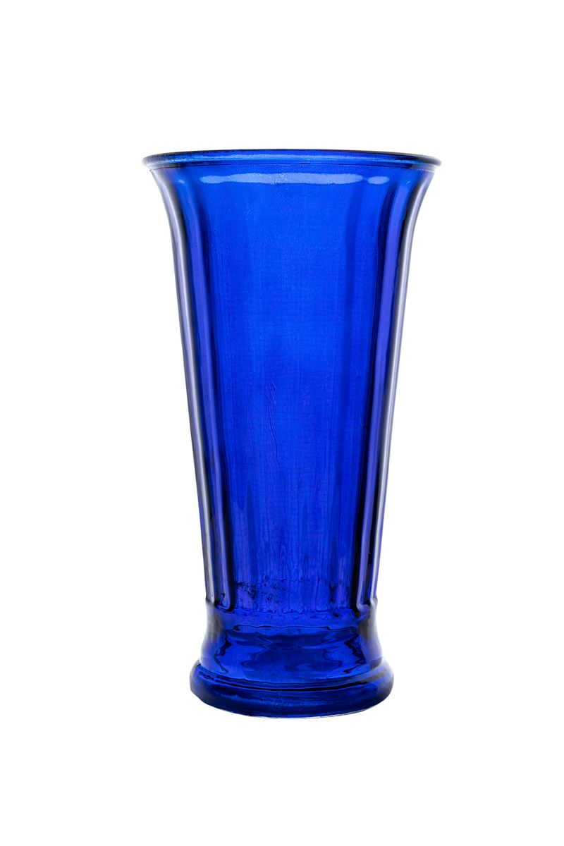 10 Inch Blue Cup Footed Glass Vase 5.5"W x 10"H -- 6 Per Case