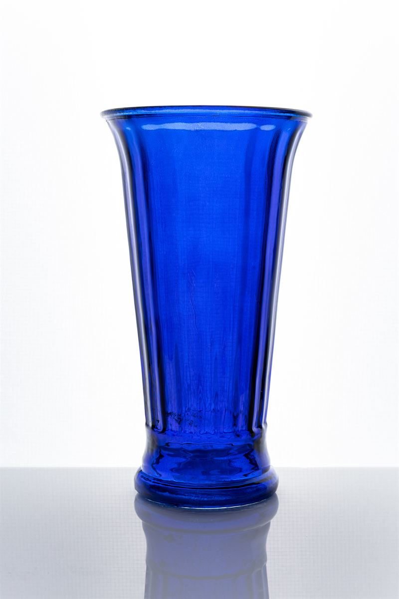 10 Inch Blue Cup Footed Glass Vase 5.5W x 10H -- 6 Per Case