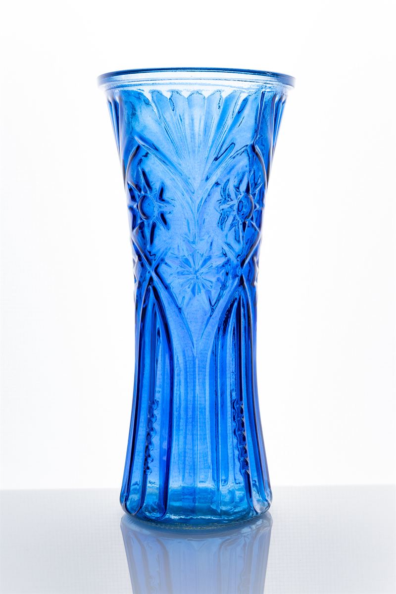 11.5 Inch Blue Textured Hour Glass Vase 5.25W x 11.5H -- 20 Per Case