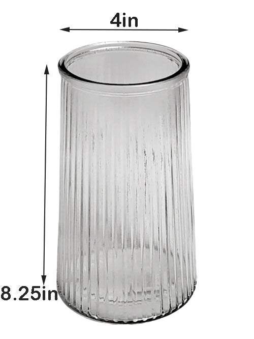 8.5 Inch Clear Tapered Cylinder Ribbed Glass Vase 4W x 8.5H -- 12 Per Case