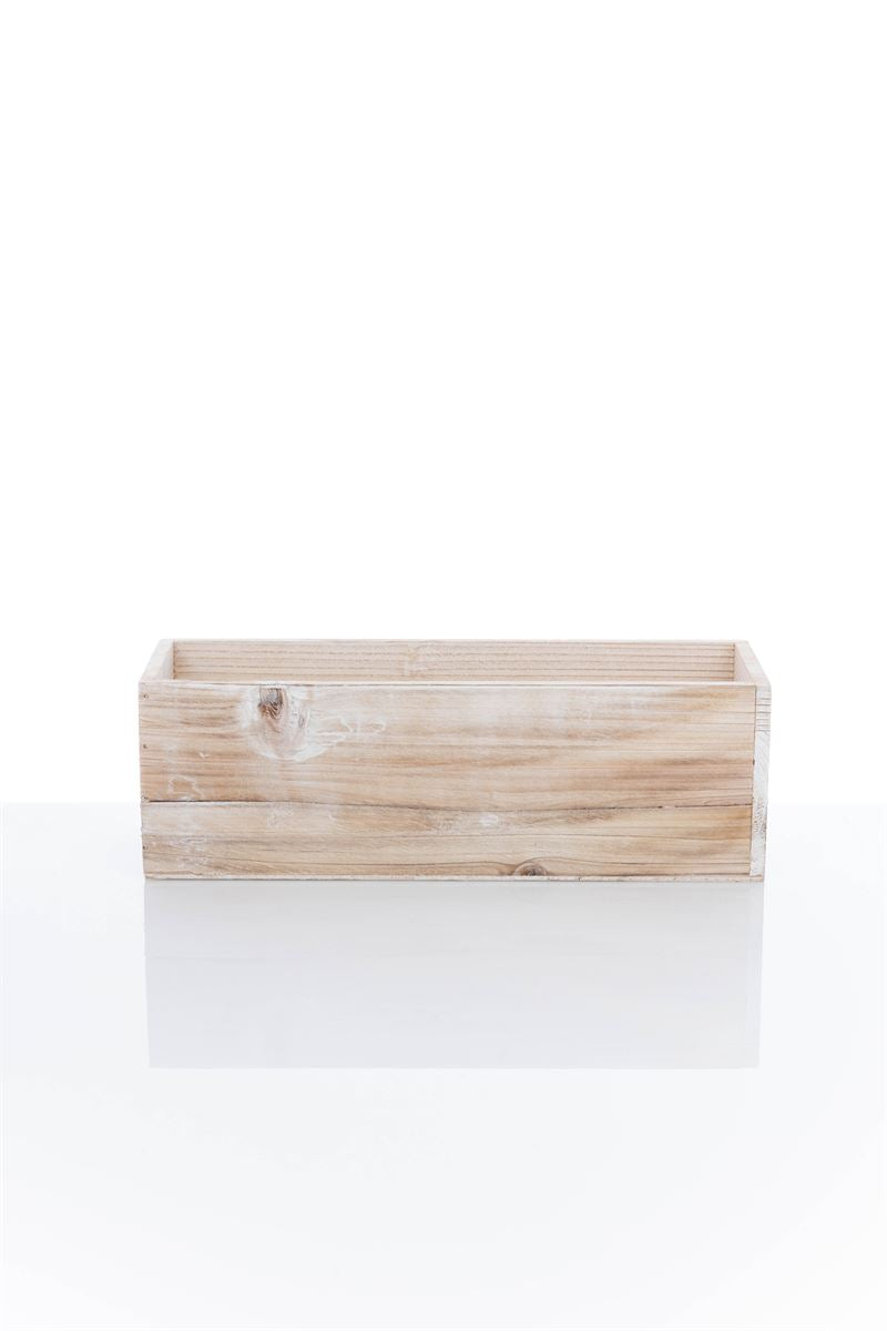 4 Inch White Rectangle Wooden Planter w/ Plastic Liner 12L x 4W x 4H -- 12 Per Case