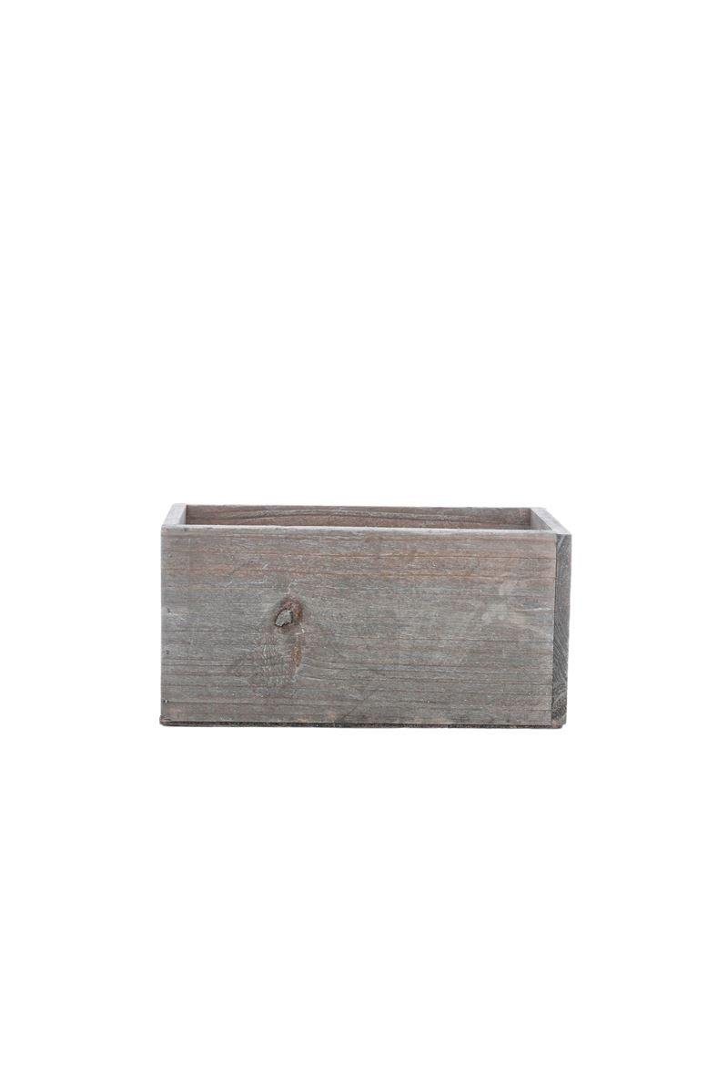 4 Inch Gray Rectangle Wooden Planter w/ Plastic Liner 8"L x 4"W x 4"H -- 18 Per Case