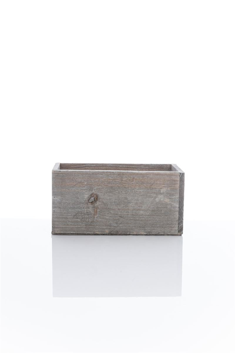 4 Inch Gray Rectangle Wooden Planter w/ Plastic Liner 8L x 4W x 4H -- 18 Per Case