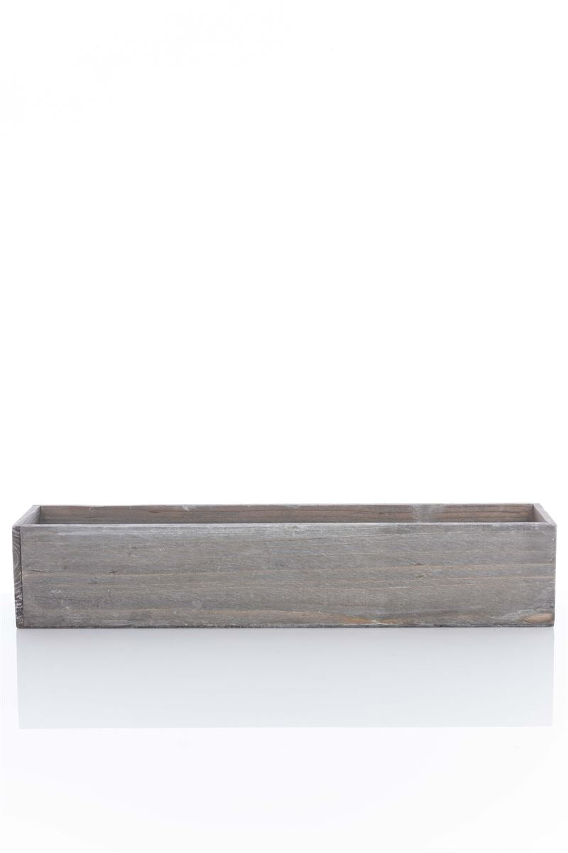 4 Inch Gray Rectangle Wooden Planter w/ Plastic Liner 20L x 4W x 4H -- 12 Per Case