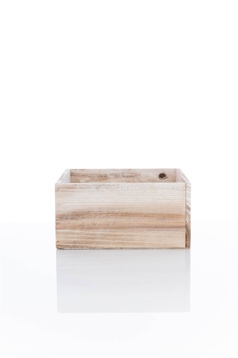 4 Inch White Square Wooden Planter w/ Plastic Liner 8W x 4H -- 18 Per Case