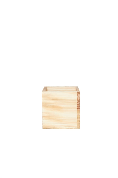 5 Inch Natural Cube Wooden Planter w/ Plastic Liner 5"W x 5"H -- 36 Per Case