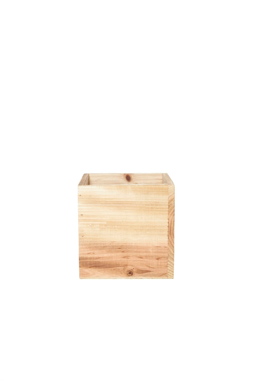 6 Inch Natural Cube Wooden Planter w/ Plastic Liner 6"W x 6"H -- 18 Per Case