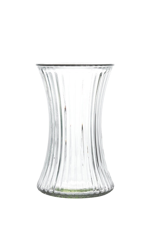 8 Inch Clear Ribbed Gathering Glass Vase 5"W x 8"H -- 12 Per Case