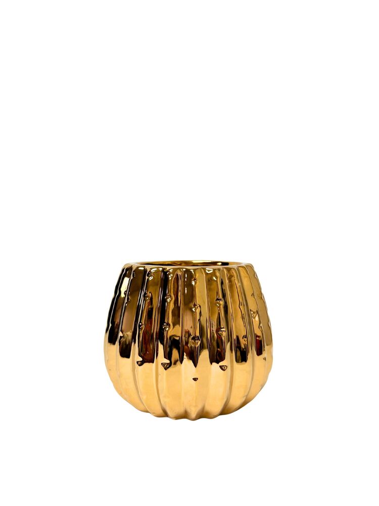 4 Inch Shiny Gold Cactus Ceramic Vase 4W x 4H -- 24 Per Case