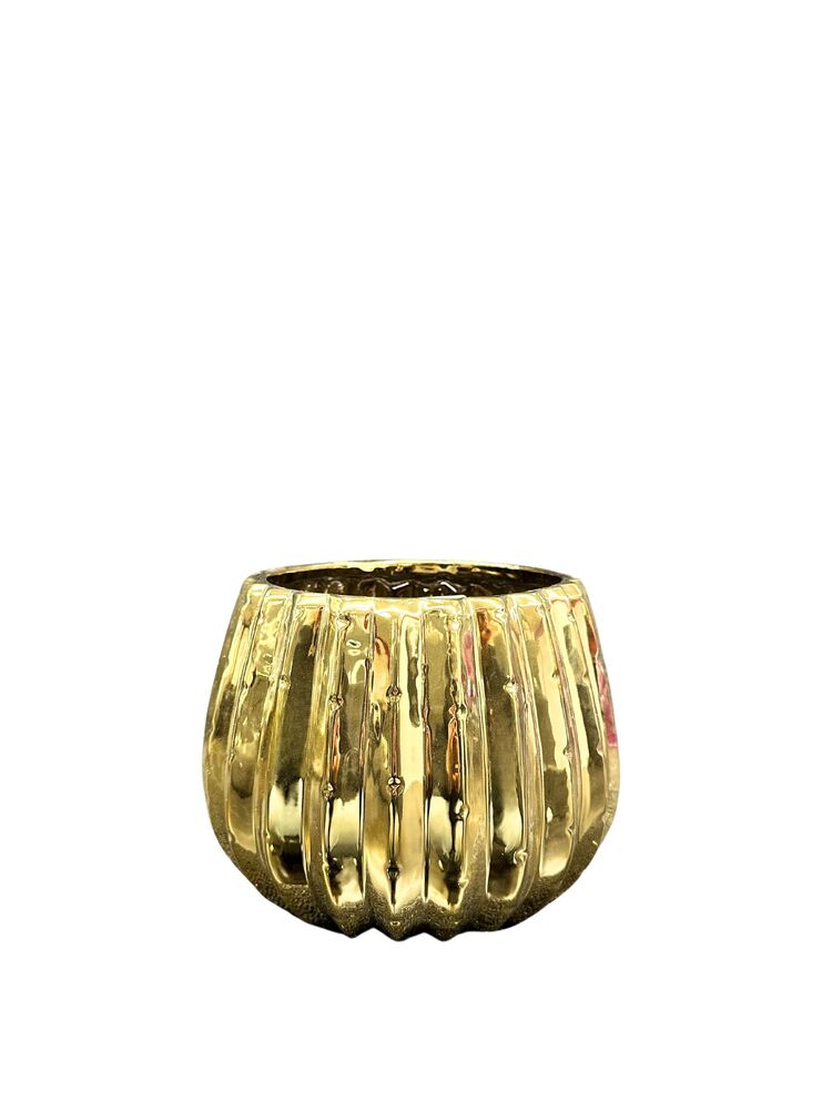 6 Inch Shiny Gold Cactus Ceramic Vase 6W x 6H -- 8 Per Case