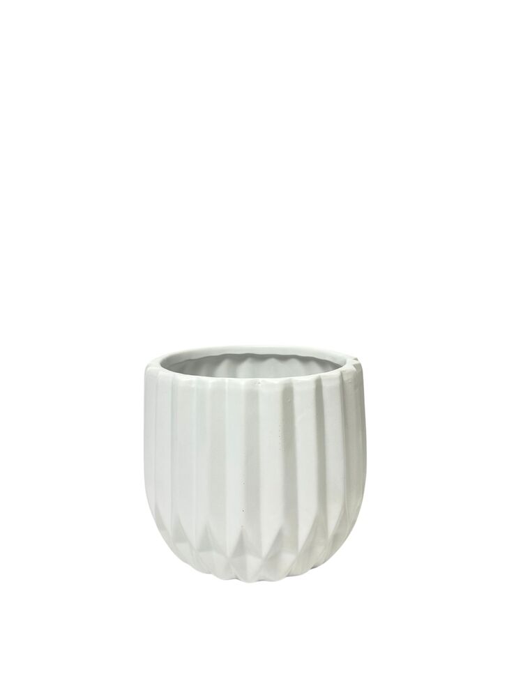 4 Inch Matte White Round Pleated Ceramic Vase 4"W x 4"H -- 24 Per Case
