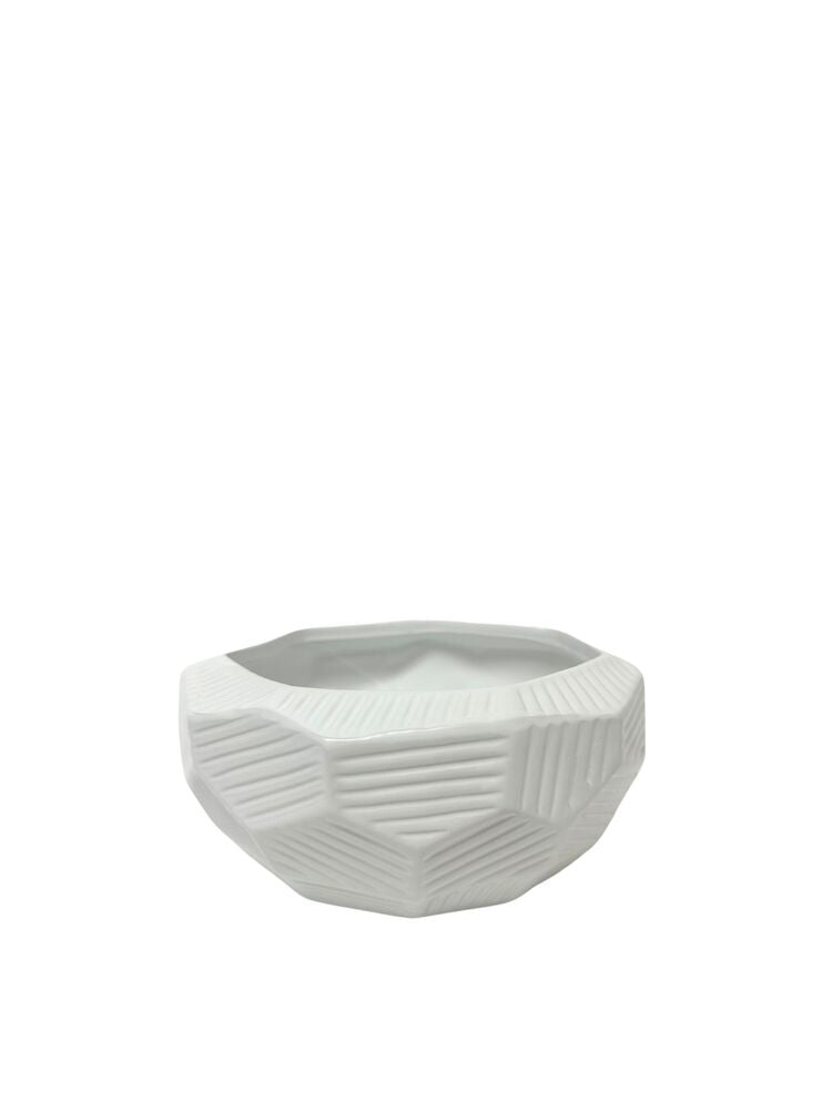 4 Inch Matte White Geometric Bowl Ceramic Vase 9.25L x 7O x 4H -- 8 Per Case