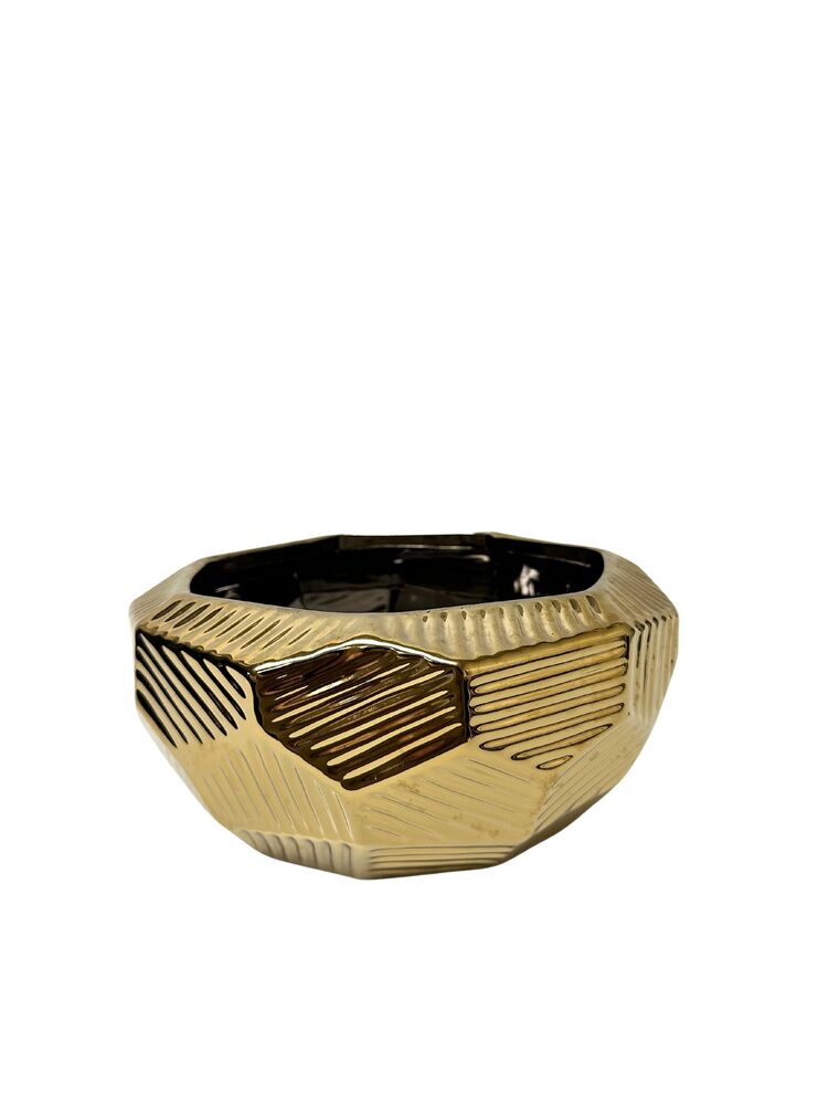 4 Inch Shiny Gold Geometric Bowl Ceramic Vase 9.25W x 7O x 4H -- 8 Per Case