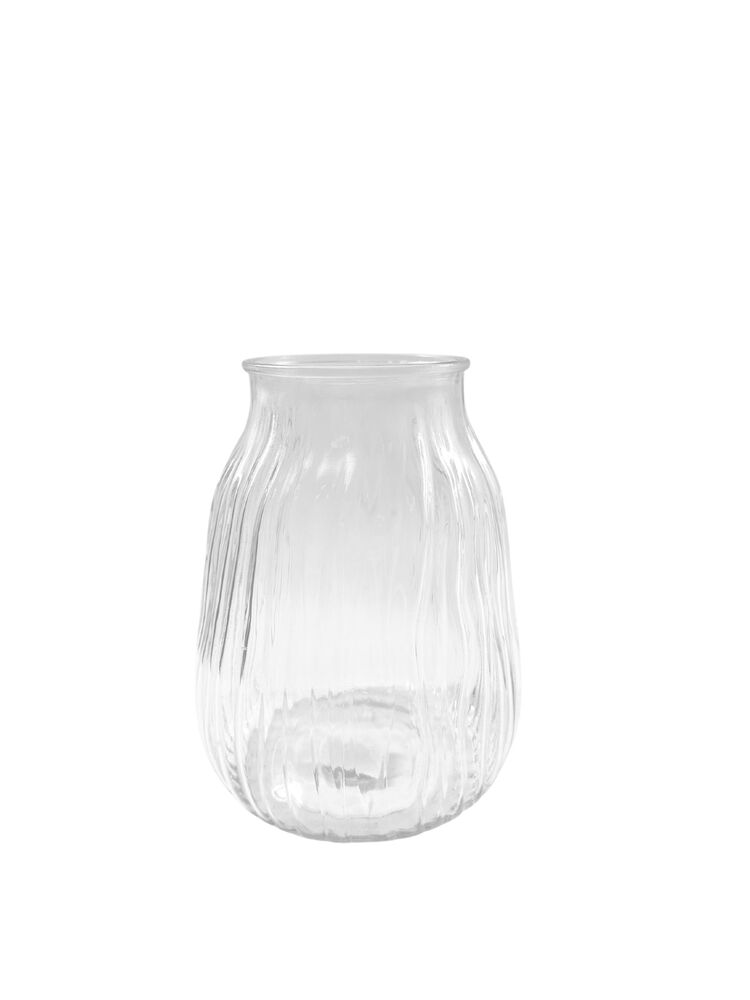 8 Inch Clear Belly Glass Vase 4"W x 8"H -- 12 Per Case