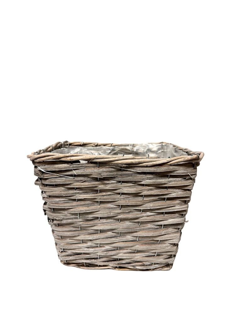 8 Inch Gray Rectangle Wicker/Wood Basket 11L x 9W x 8H -- 12 Per Case