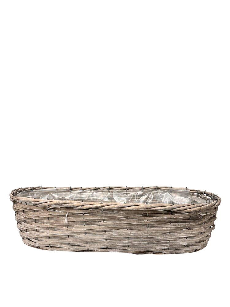 5 Inch Gray Oval Wicker/Wood Basket 20L x 9W x 5H -- 12 Per Case