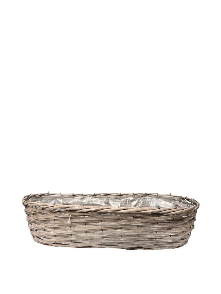 4 Inch Gray Oval Wicker/Wood Basket 16"L x 5"W x 4"H -- 30 Per Case
